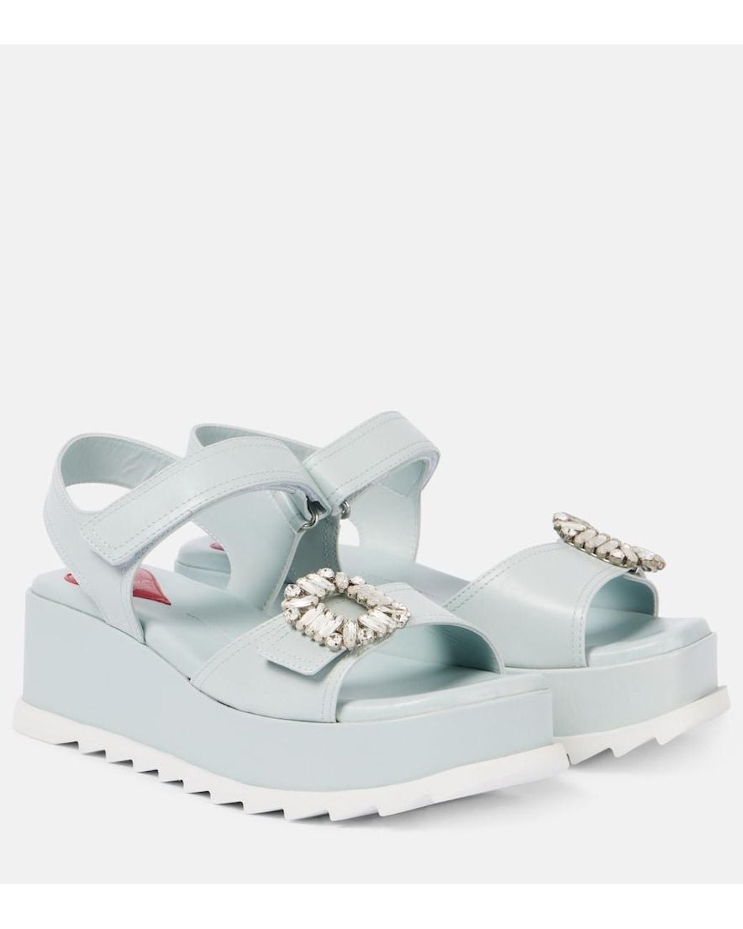 Roger Vivier White Embellished Leather Platform Sandals