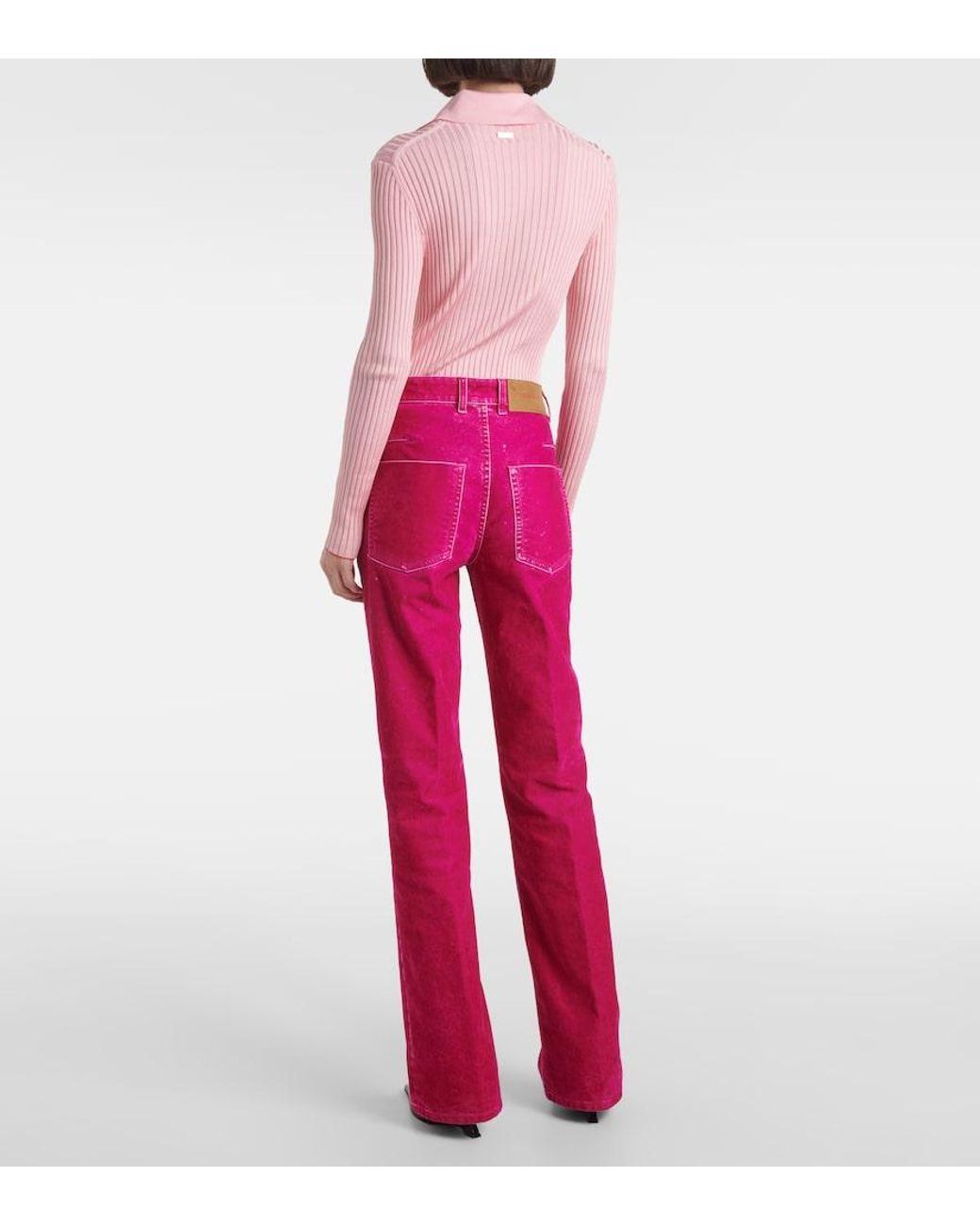 Ferragamo Pink Cotton-Blend Drill Straight Pants