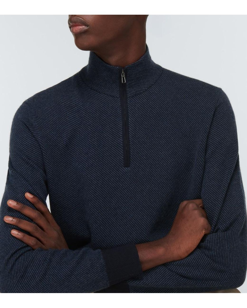 Loro Piana Blue Mezzocollo Roadster Cashmere Sweater for men