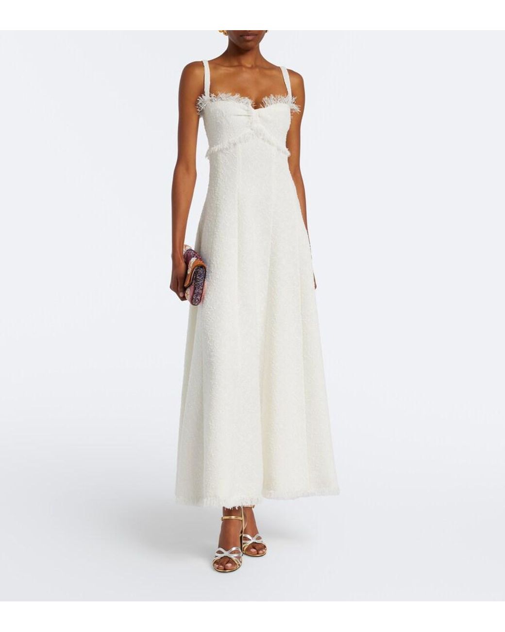 Oscar de la Renta White Tweed Midi Dress