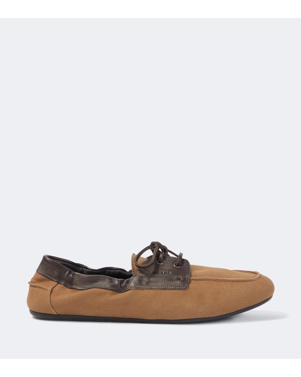 Prada Brown Shuffle Leather-Trimmed Canvas Boat Shoes for men