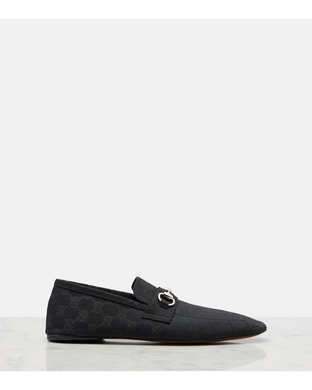 Gucci Black Horsebit Gg Canvas Loafers