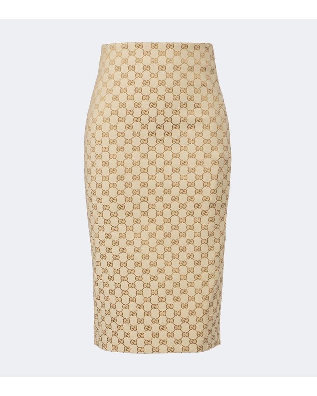 Gucci Natural Gg Canvas Cotton-Blend Pencil Skirt