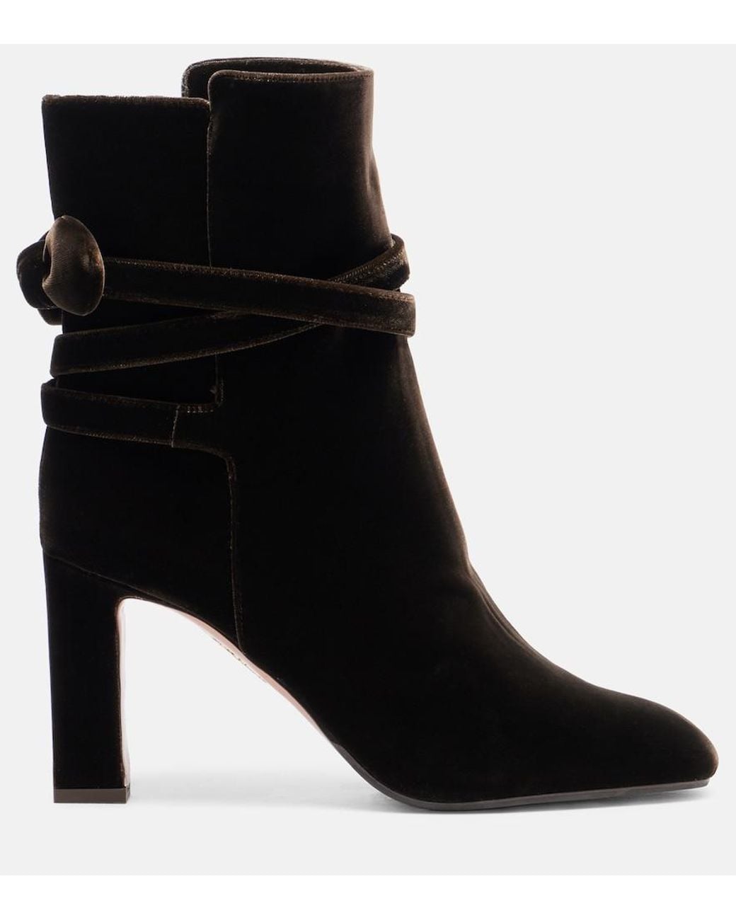 Aquazzura Black Very Bow 85 Velvet Ankle Boots