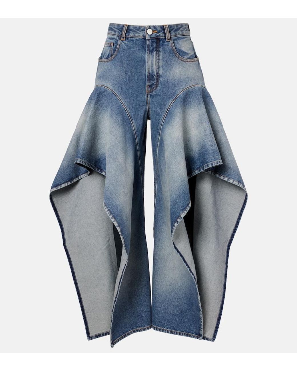 Alaïa Blue Ruffled Wide-Leg Jeans
