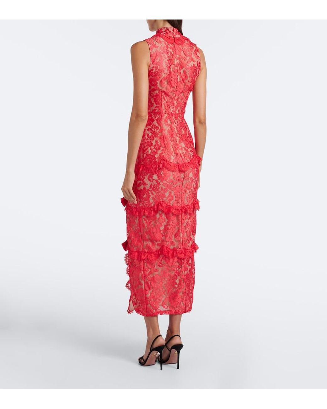 Alessandra Rich Bow-Detail Tiered Lace Cocktail Dress