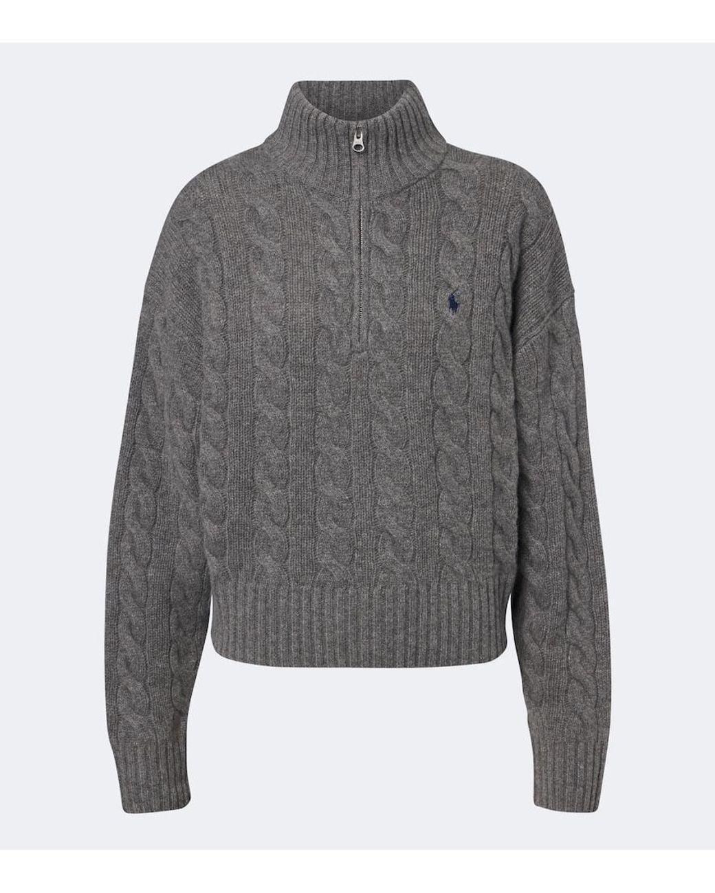 Polo Ralph Lauren Gray Cable-Knit Wool-Blend Half-Zip Sweater