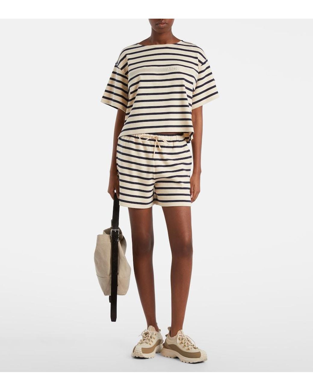 Moncler Blue Striped Cotton Jersey Shorts