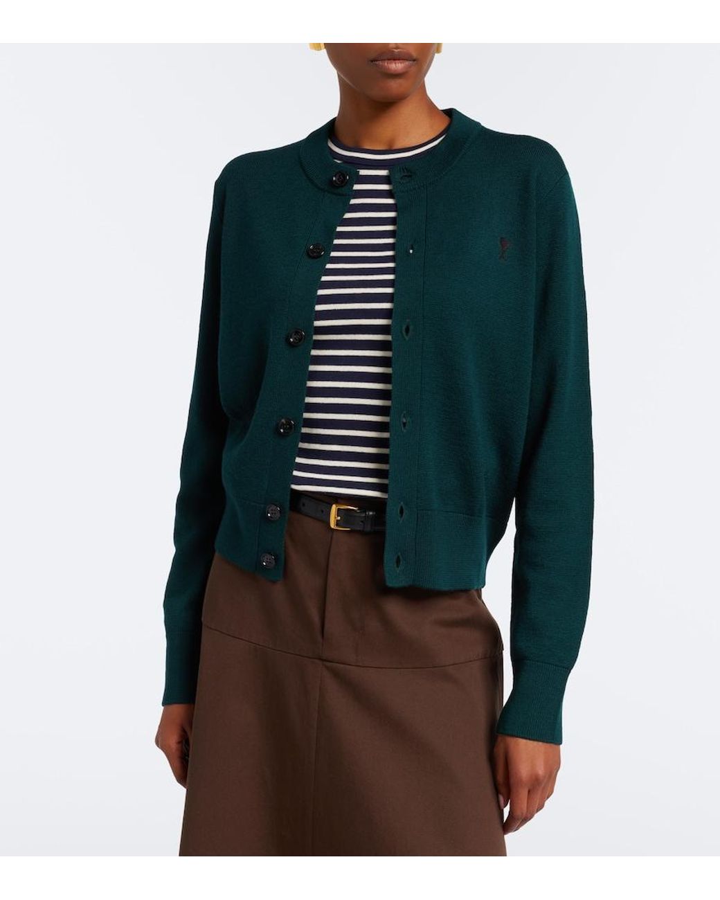 AMI Green Ami De Cour Wool Cardigan
