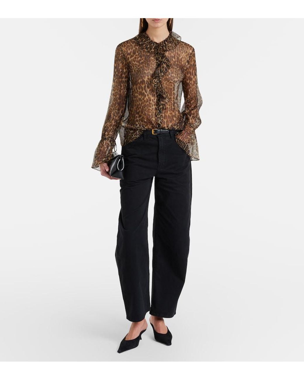 Nili Lotan Brown Cecily Leopard-Print Silk-Blend Blouse