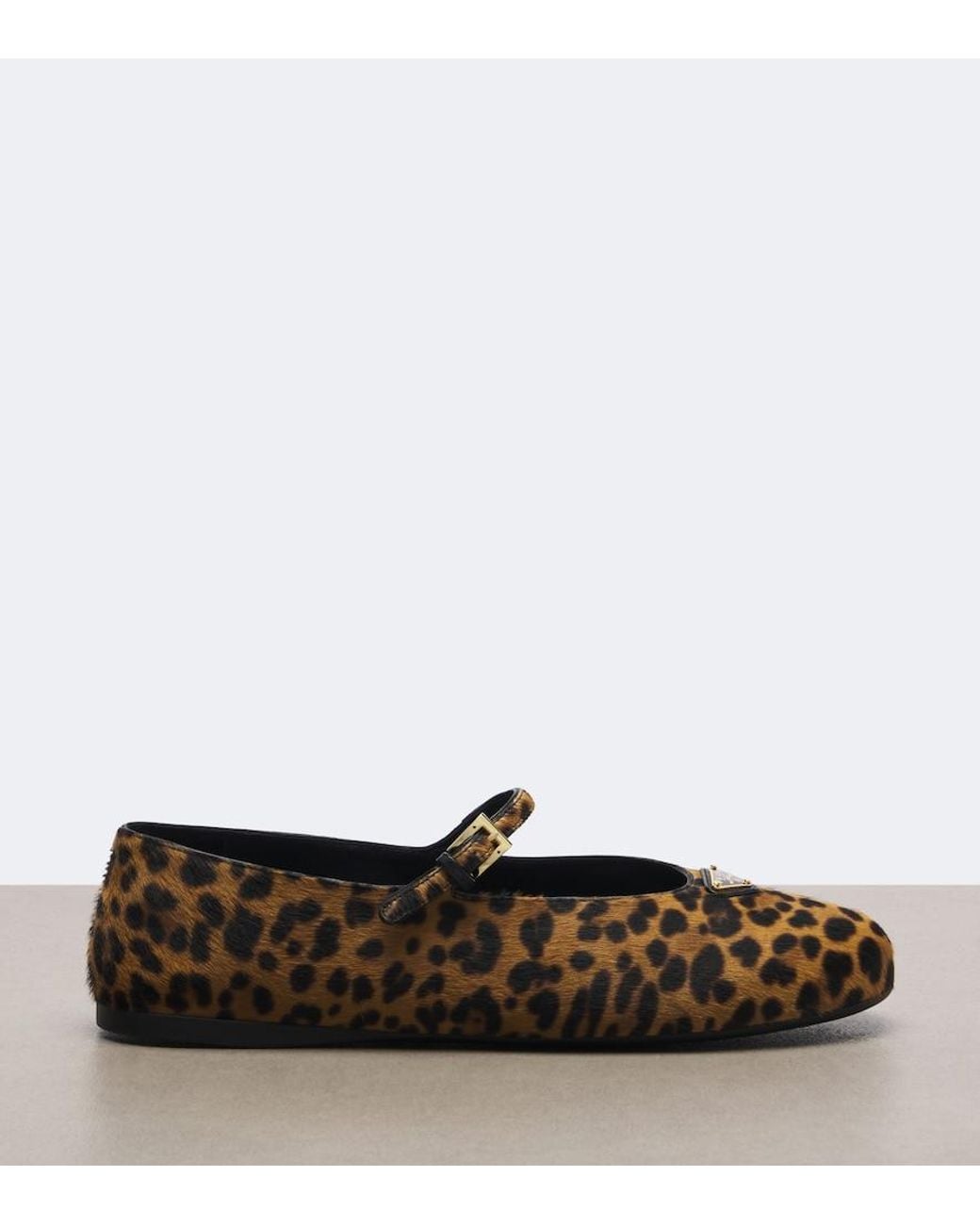 Prada Brown Leopard-Print Calf Hair Mary Jane Flats