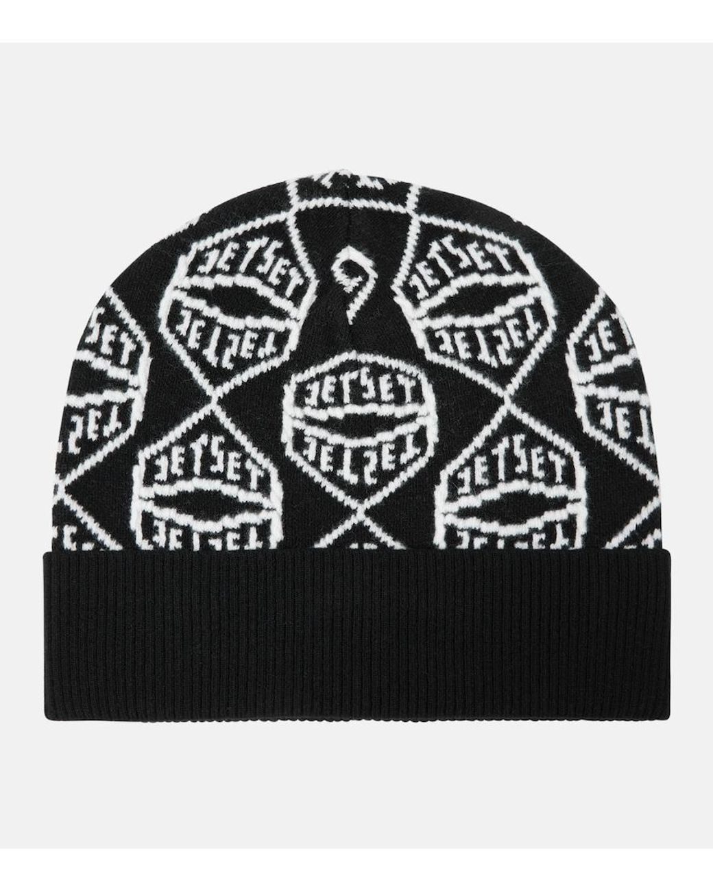 Jet Set Black Logo Wool-Blend Beanie