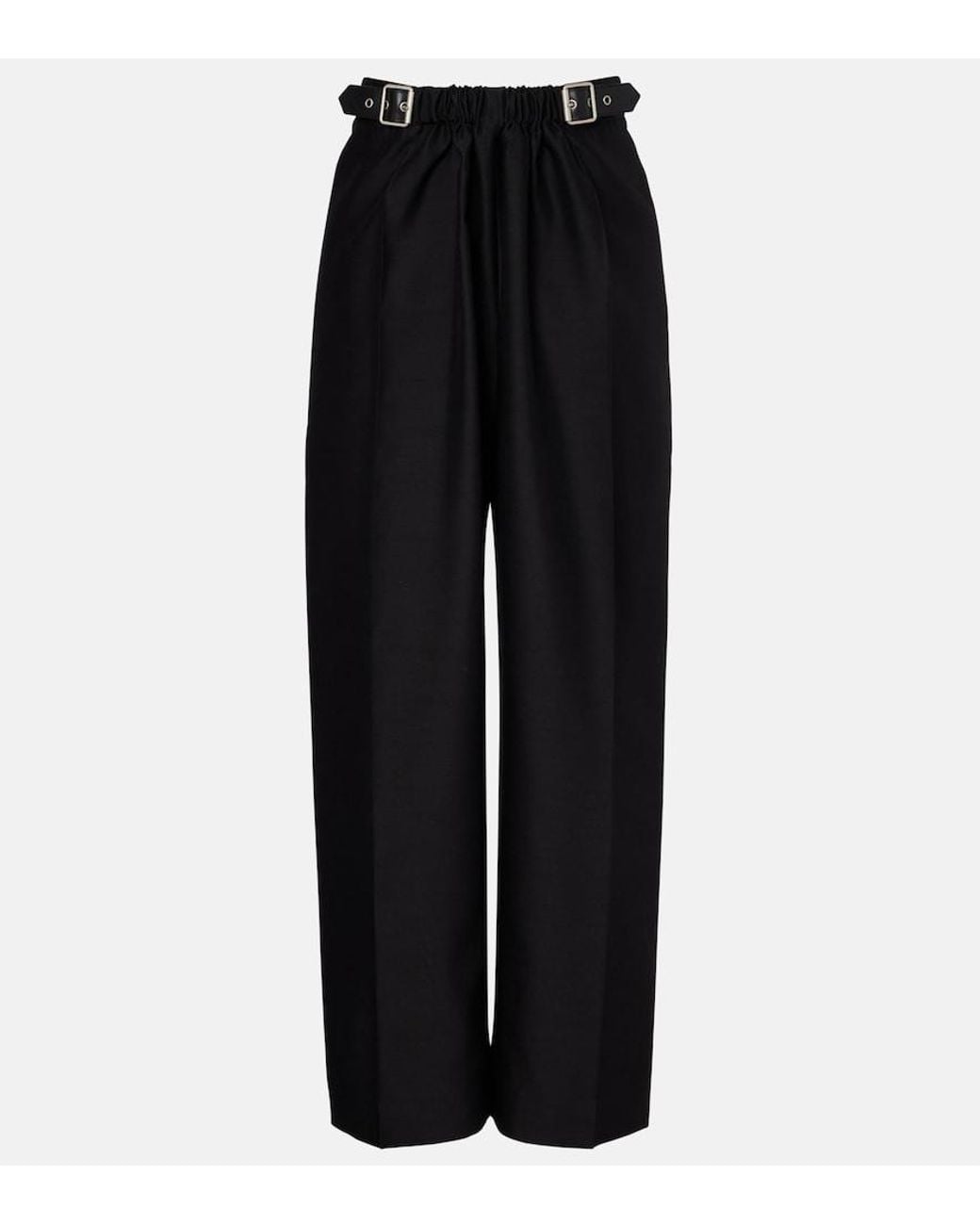 Loewe Black Gathered Wool And Silk Wide-Leg Pants