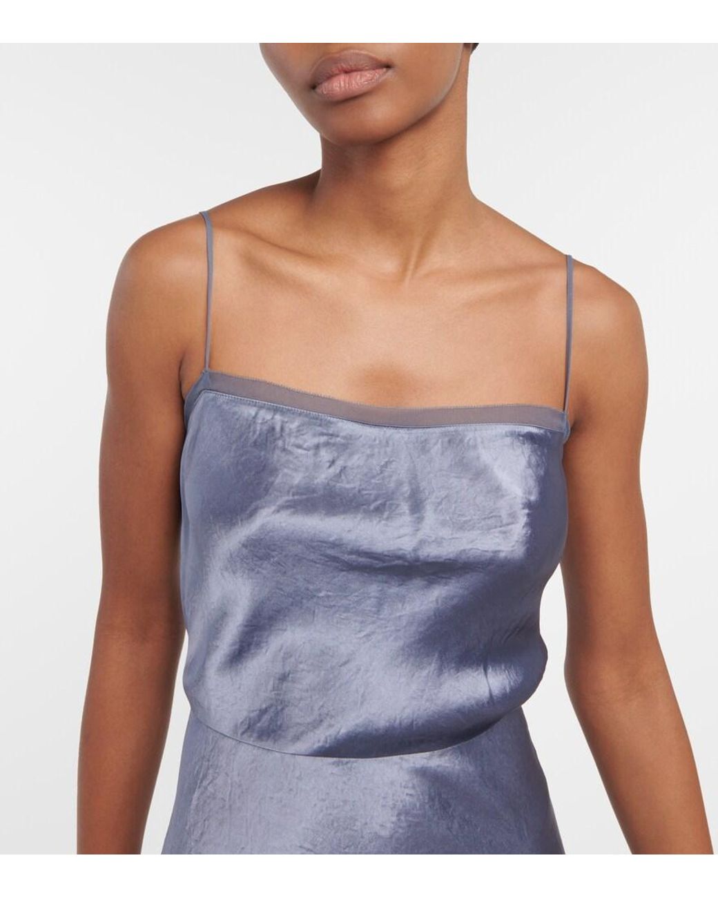 Vince Blue Satin And Organza Slip Dress