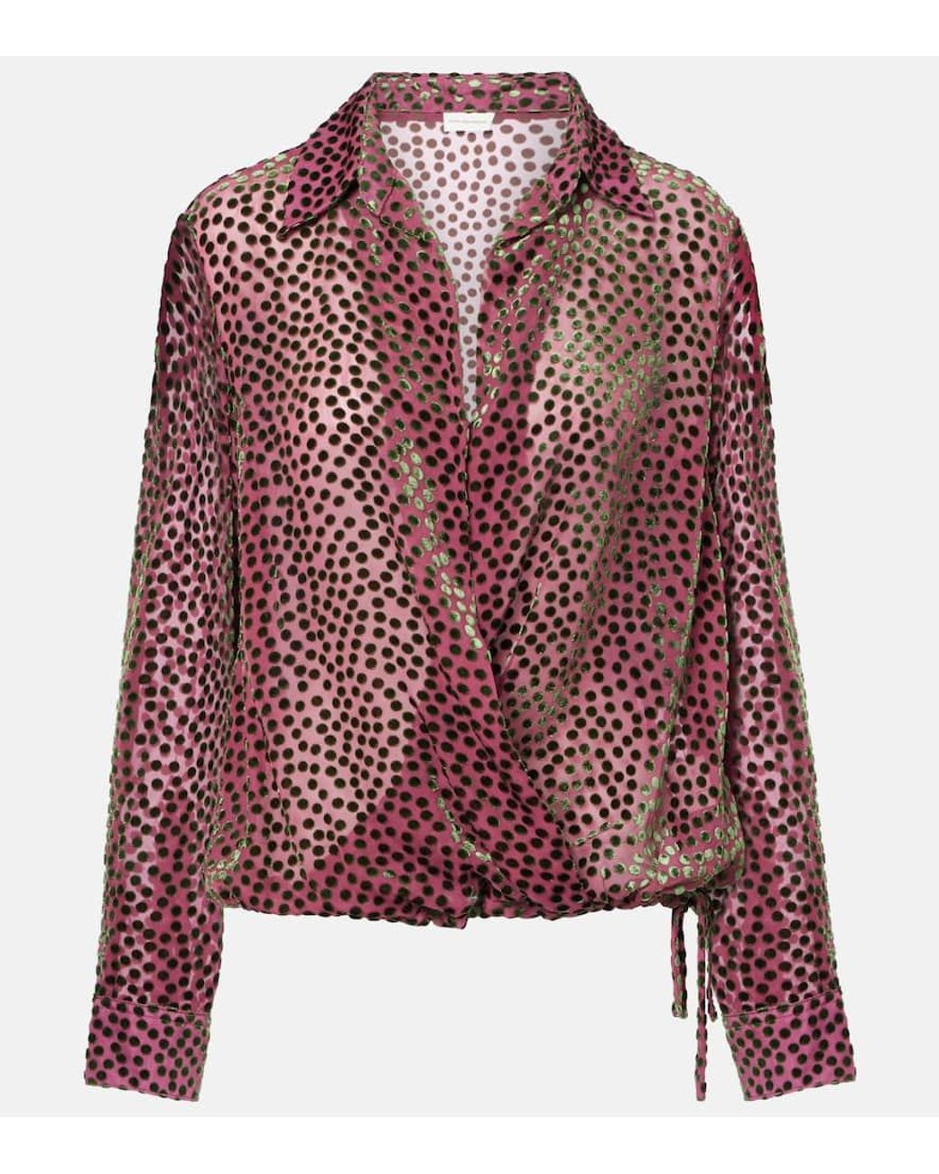 Dries Van Noten Cedal Polka-Dot Draped Wrap Top in Red | Lyst