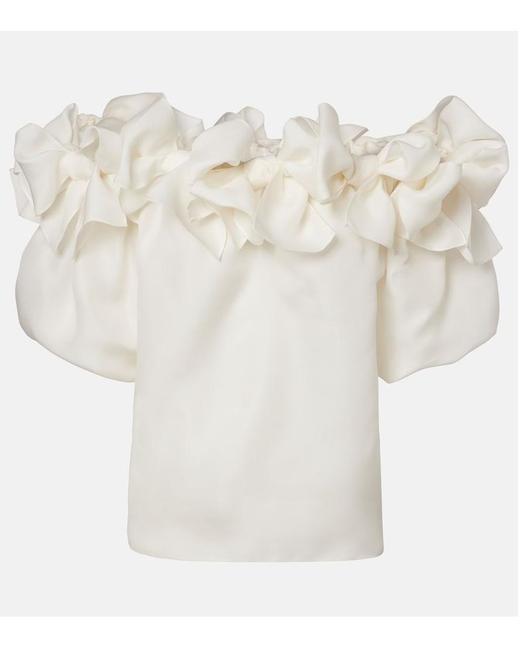 Carolina Herrera White Off-Shoulder Silk Top