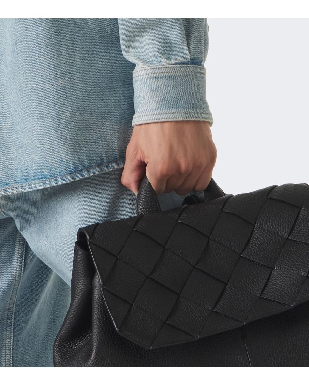 Bottega Veneta Black Diago Intreccio Leather Backpack for men