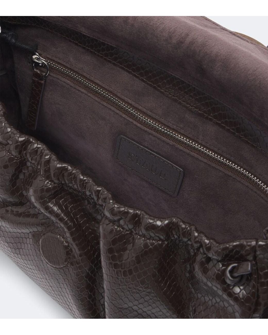 Staud Black Cy Snake-Effect Leather Clutch