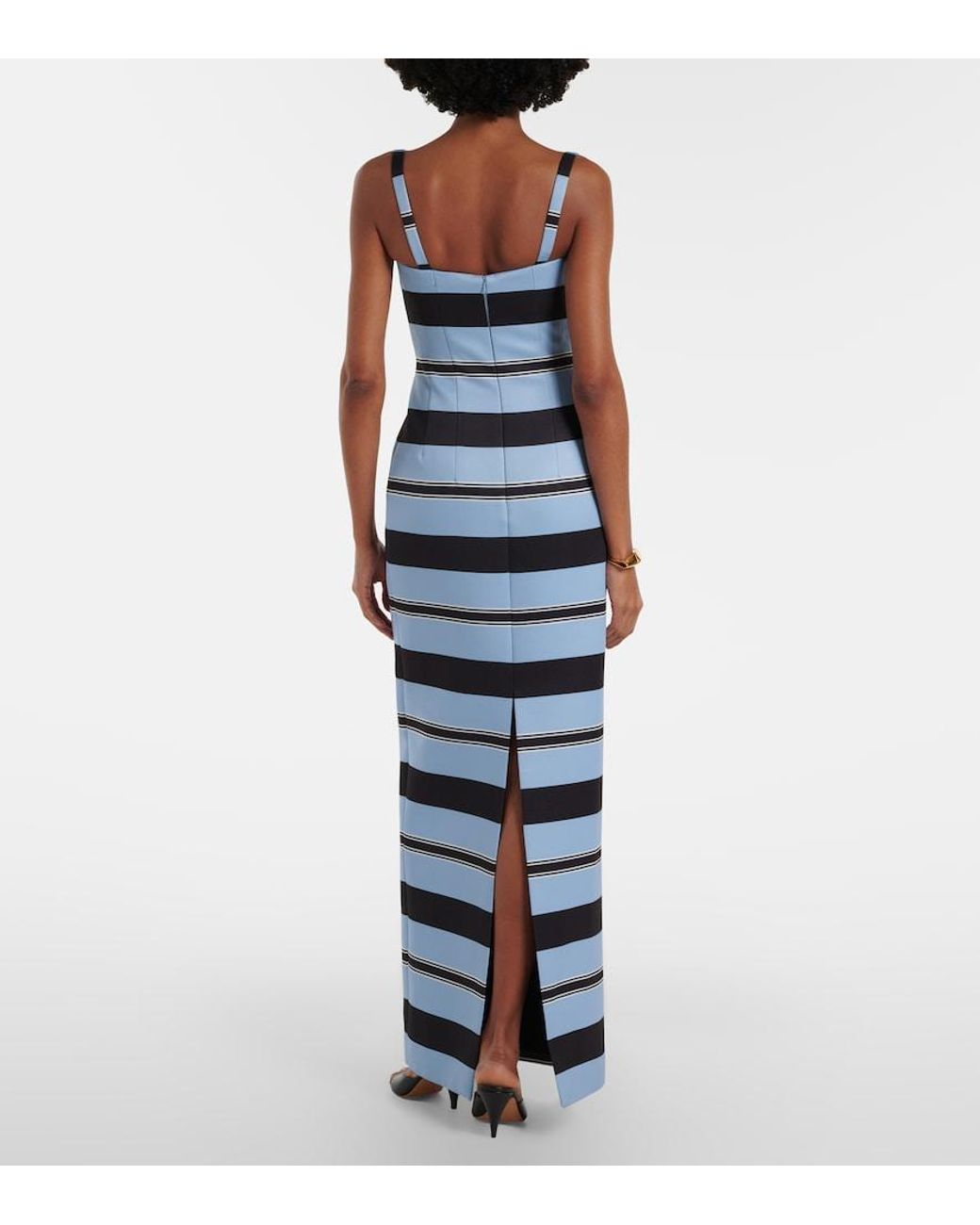 Emilia Wickstead Blue Regina Striped Taffeta Faille Maxi Dress