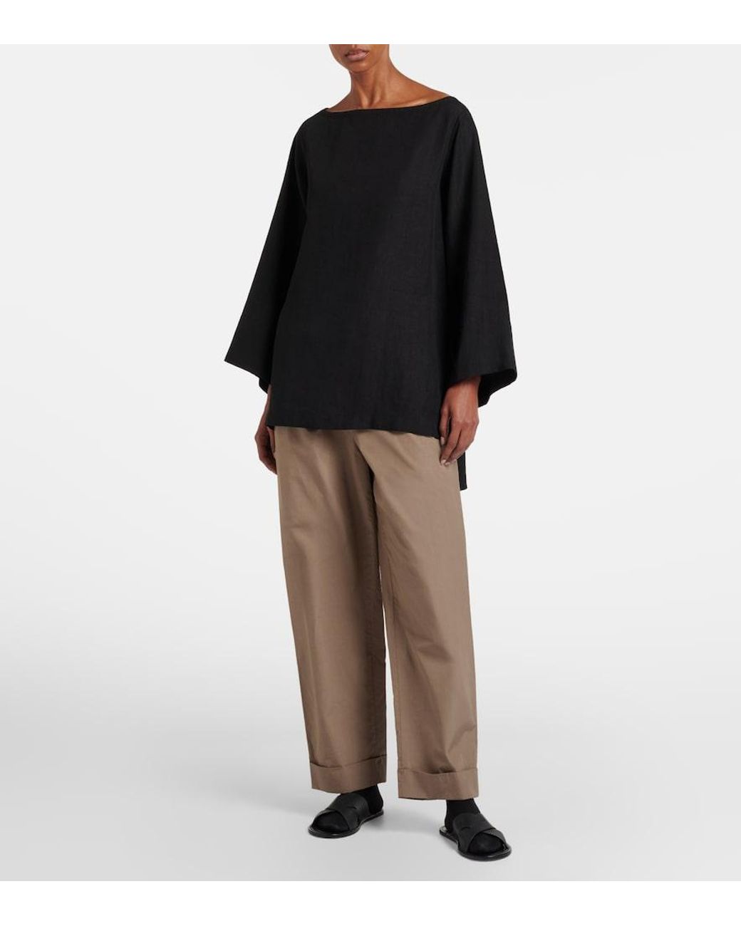 The Row Black Junia Linen Top