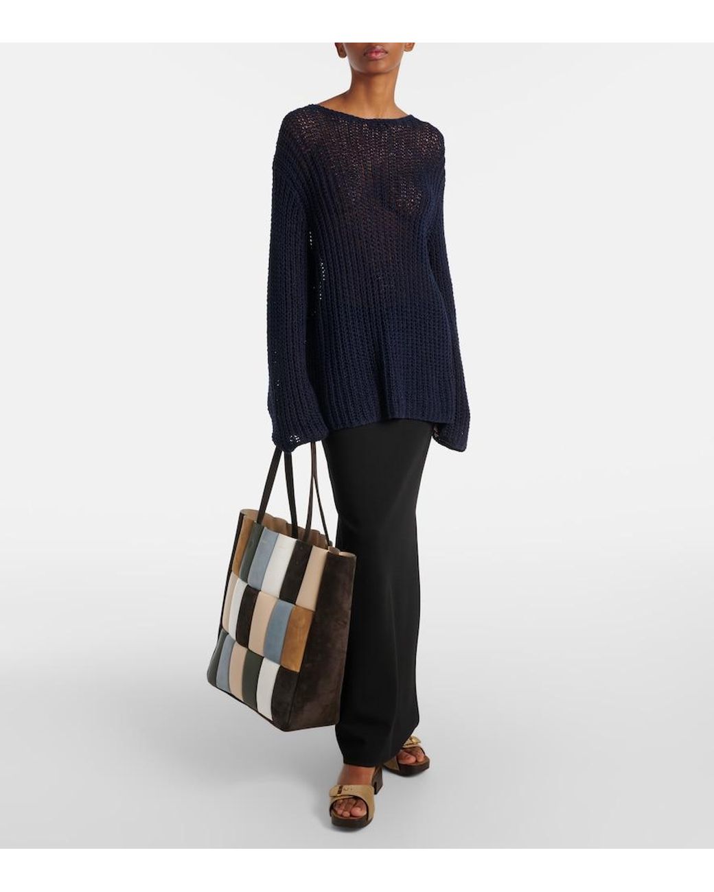 Khaite Blue Elowen Open-Knit Cotton-Blend Sweater