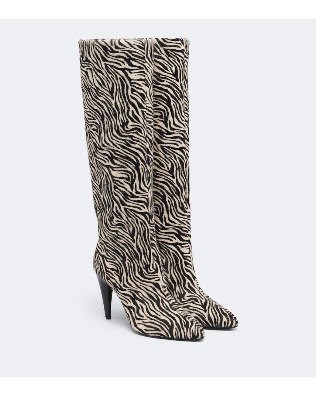 Isabel Marant Black Jany Zebra-Print Calf Hair Knee-High Boots