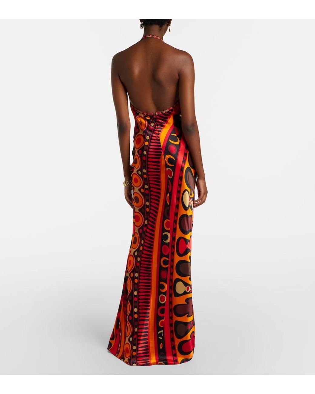 Emilio Pucci Red Soleil Open-Back Satin Maxi Dress
