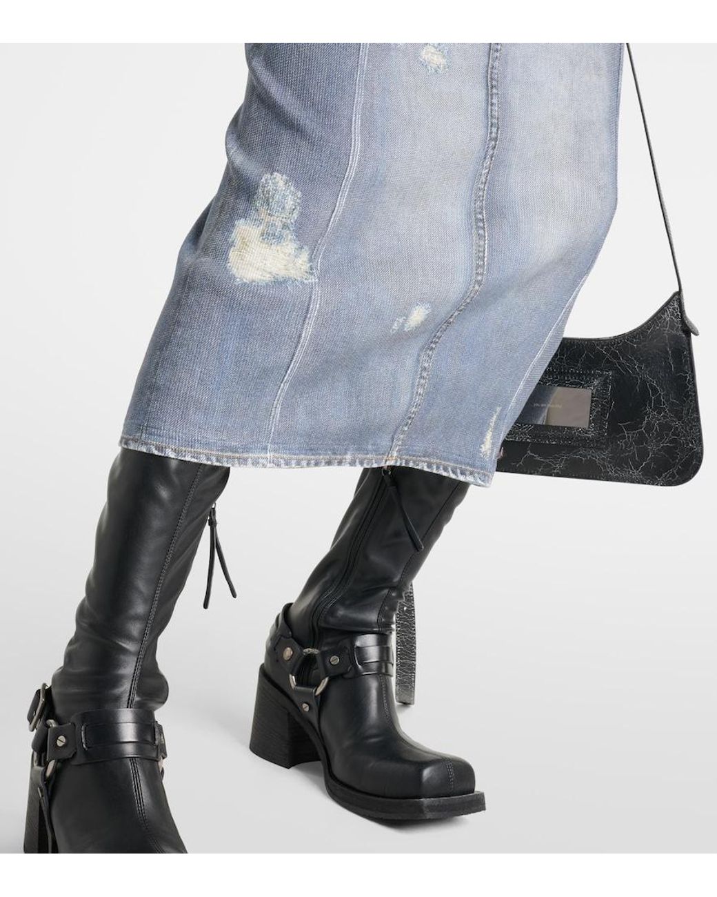 Acne Blue Mid-Rise Printed Denim Midi Skirt