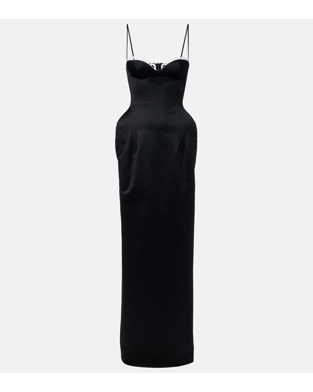 Magda Butrym Black Crochet-Trimmed Satin Bustier Gown