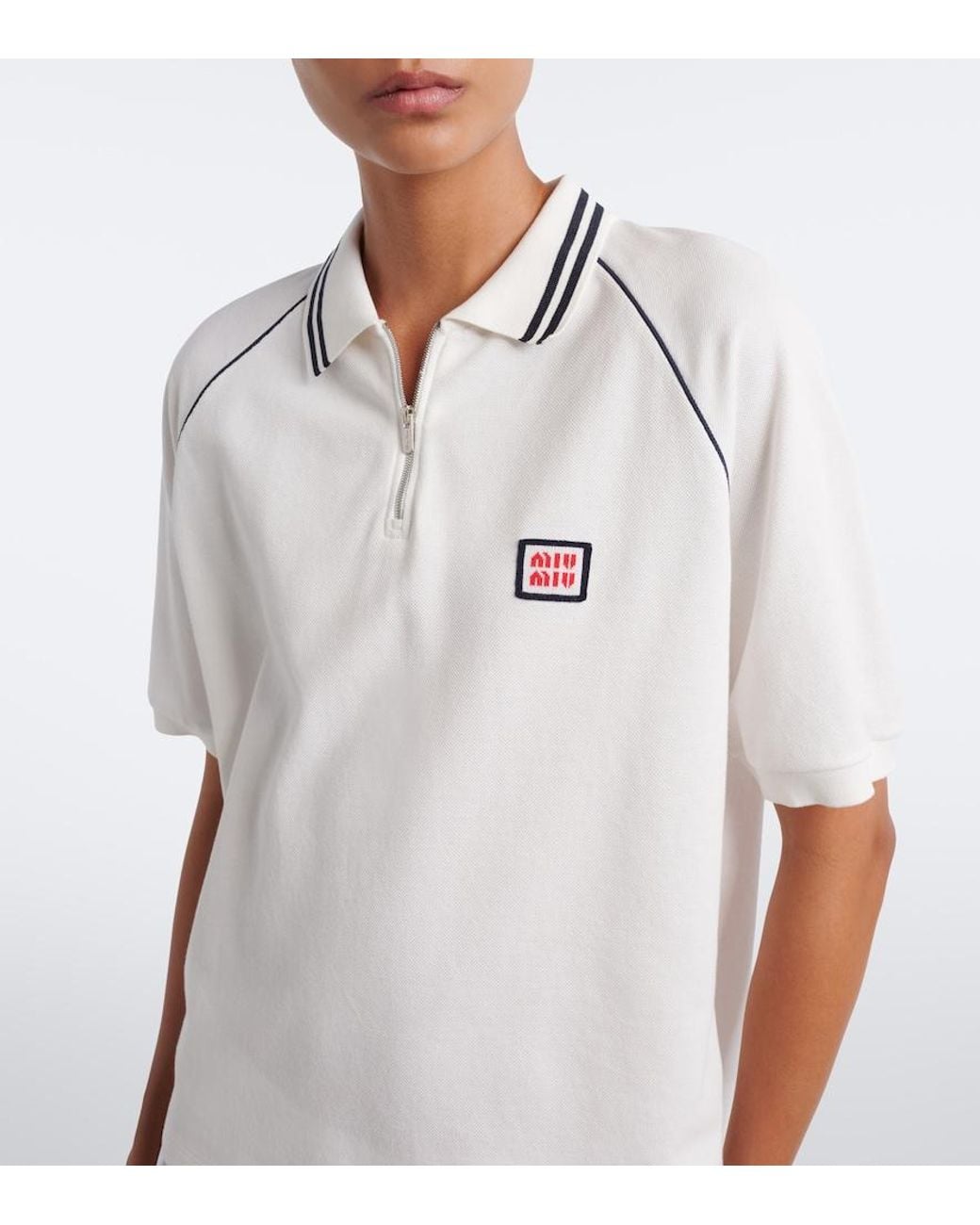 Miu Miu White Cotton Pique Polo Shirt