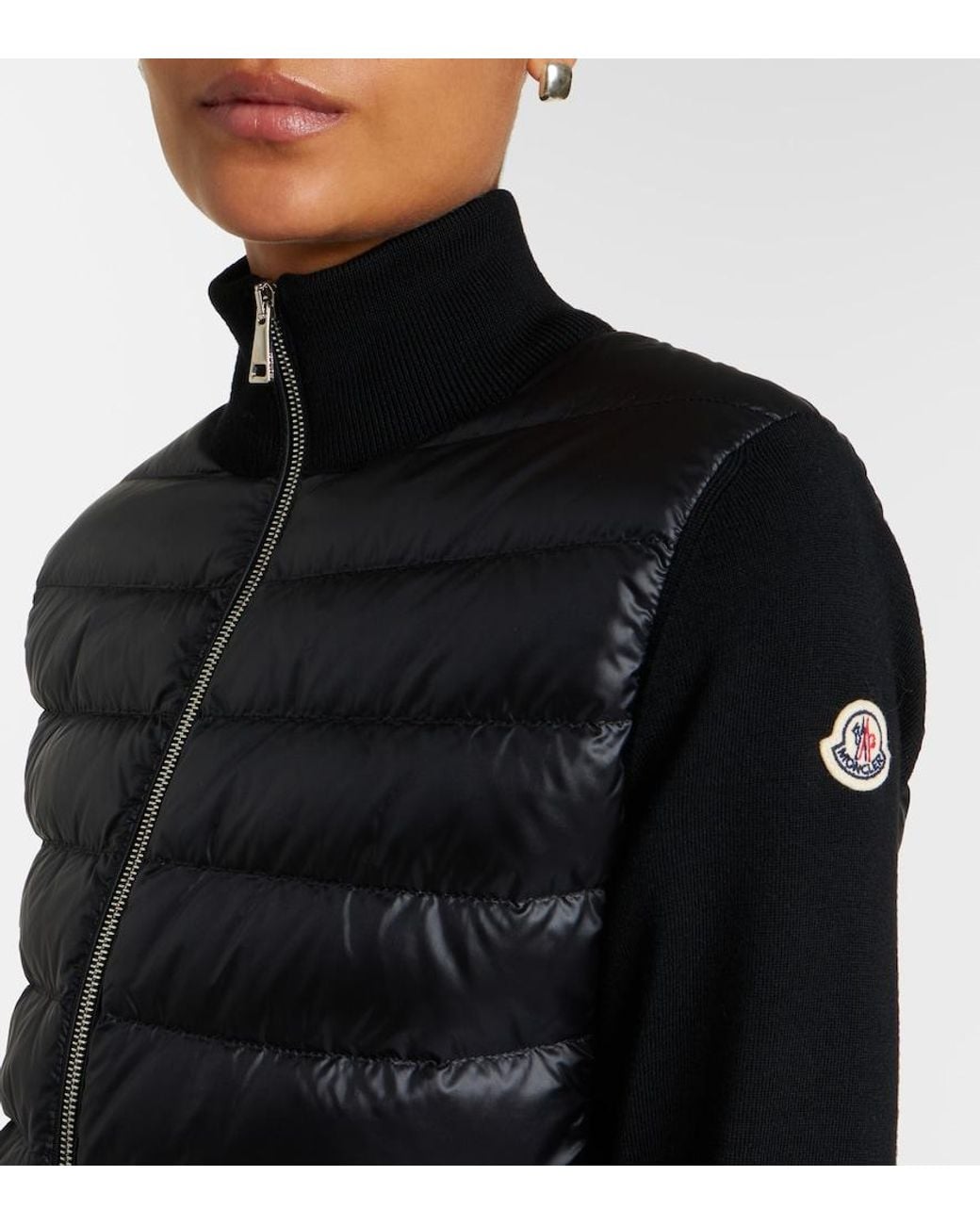 Moncler Black Down-Paneled Virgin Wool Cardigan