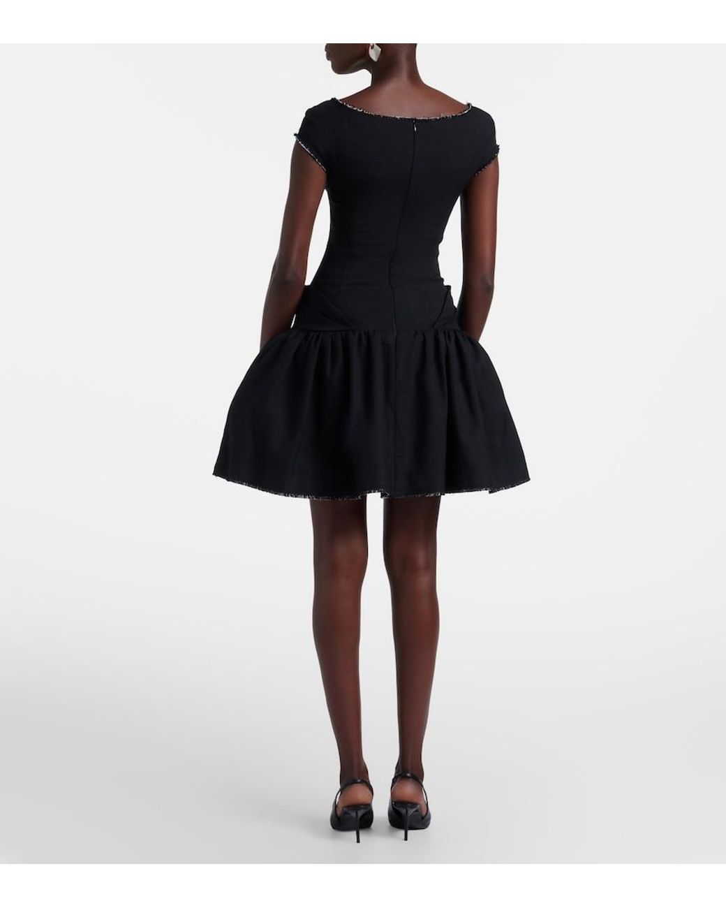ShuShu/Tong Black Bow-Detail Distressed Tweed Minidress
