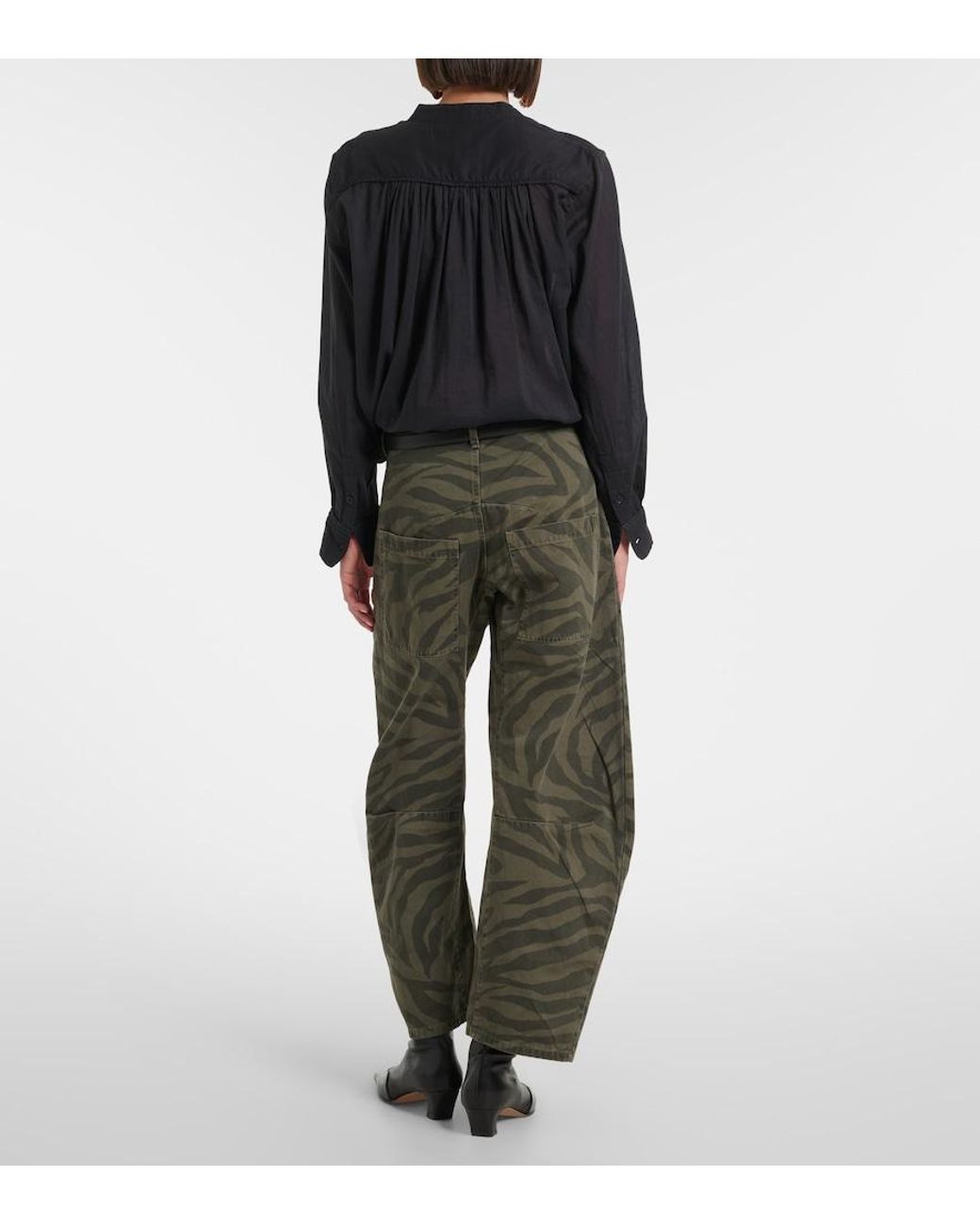 Nili Lotan Green Shon Cropped Barrel-Leg Jeans