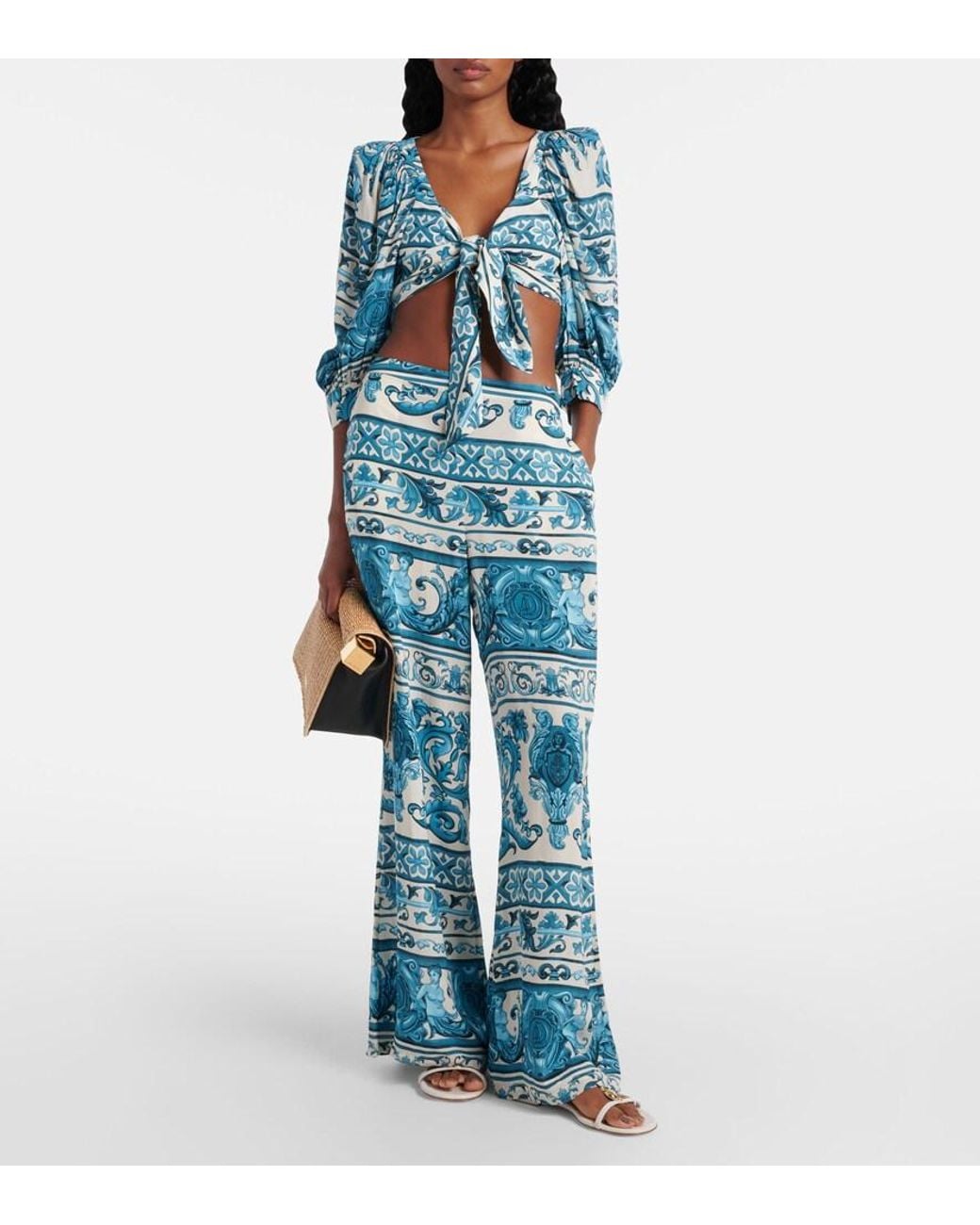 Adriana Degreas Blue Printed Wide-Leg Pants