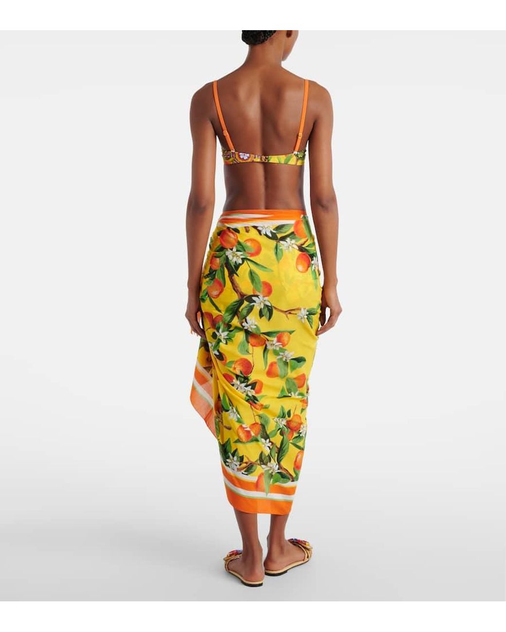 Dolce & Gabbana Orange Bedruckter Pareo Aus Baumwolle