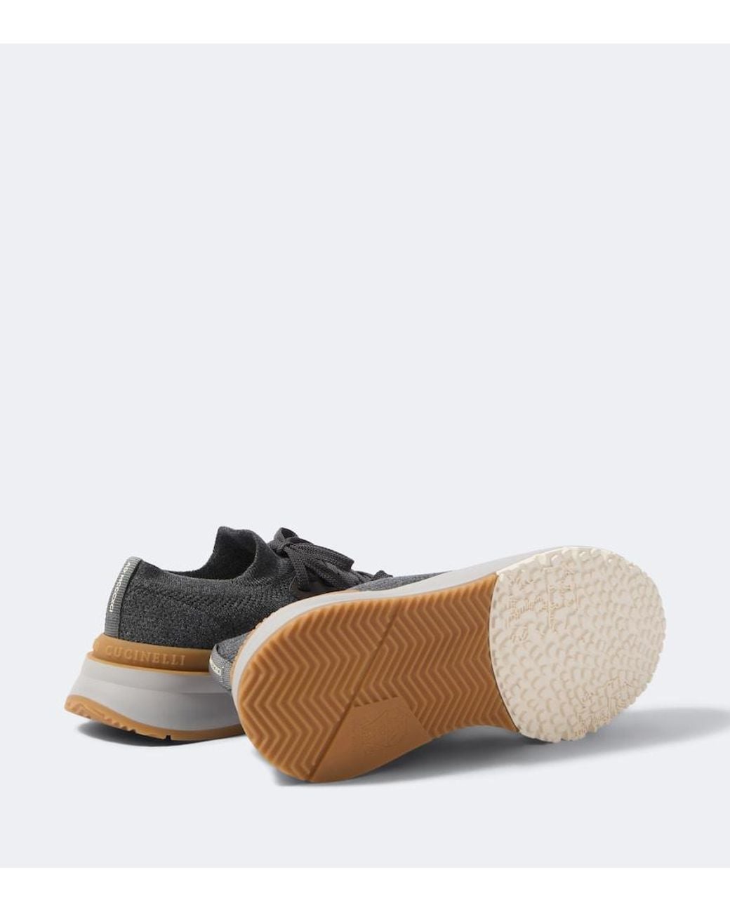 Brunello Cucinelli Gray Leather-Trimmed Sneakers for men