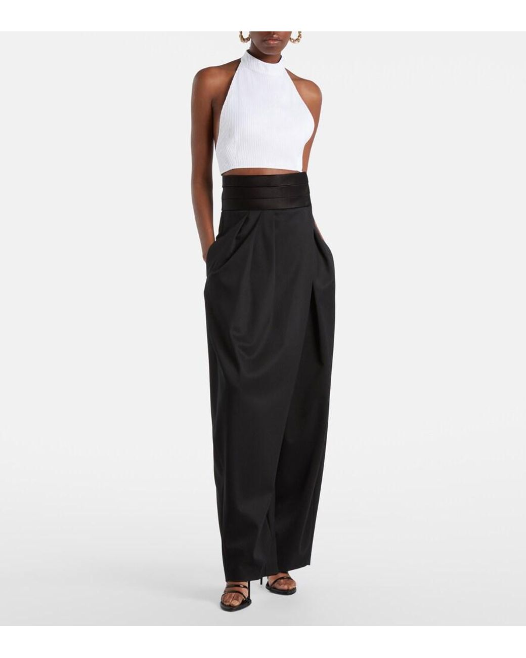 Alaïa White Ribbed Halterneck Cotton Top