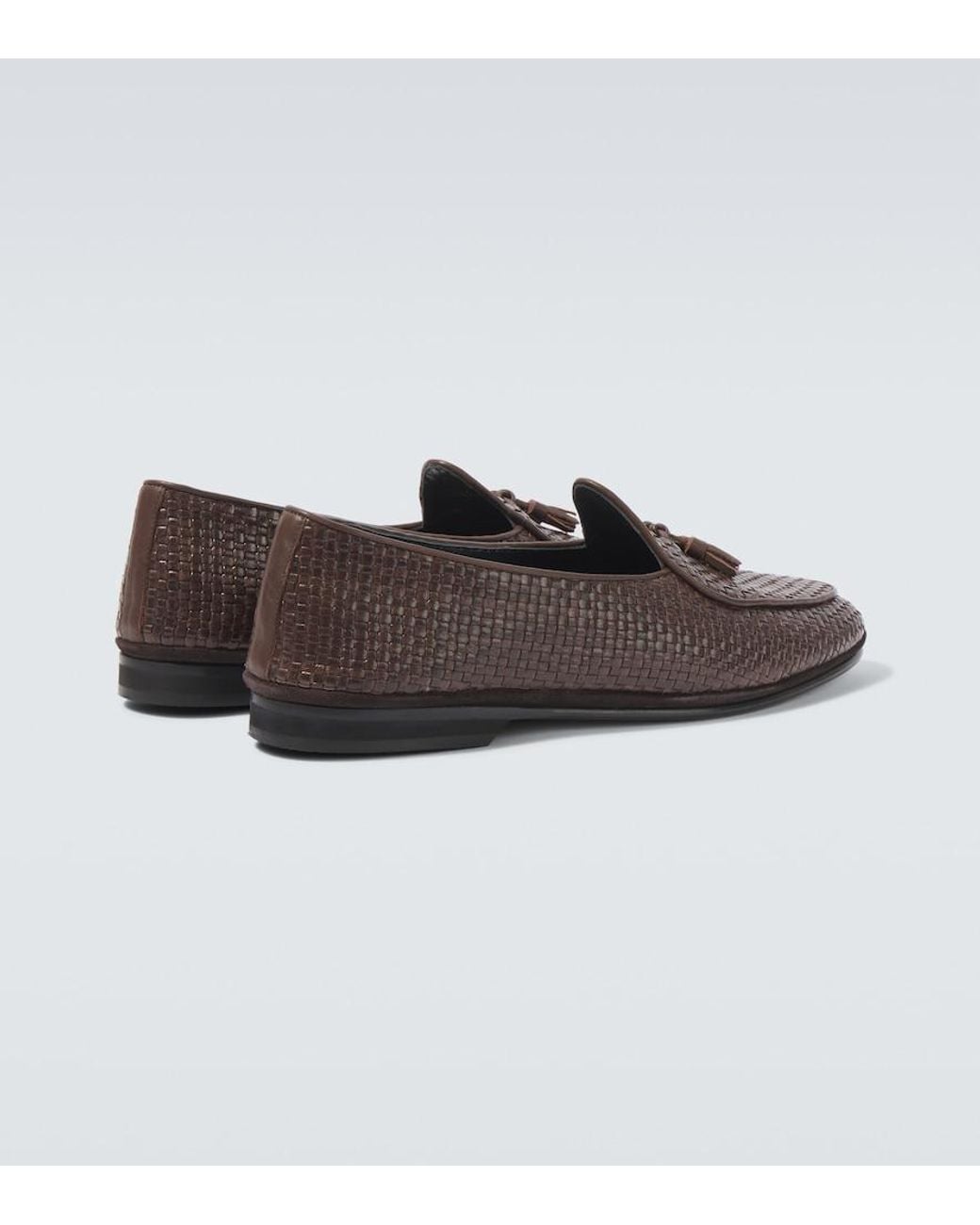 Rubinacci Brown Marphy Woven Leather Loafers for men