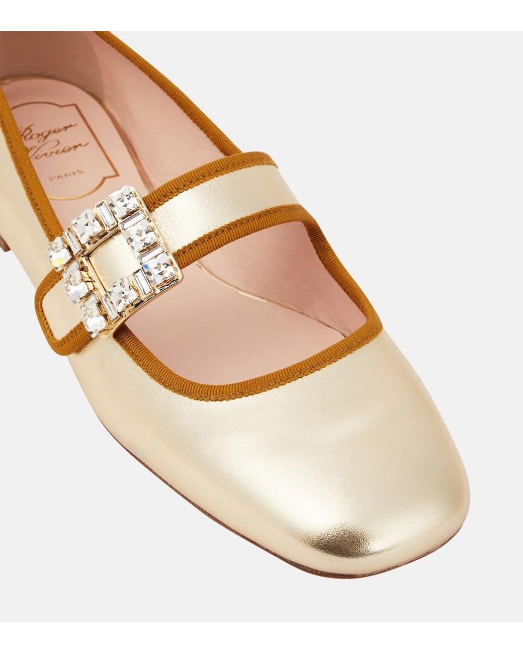 Roger Vivier Brown Tres Vivier Metallic Leather Ballet Flats
