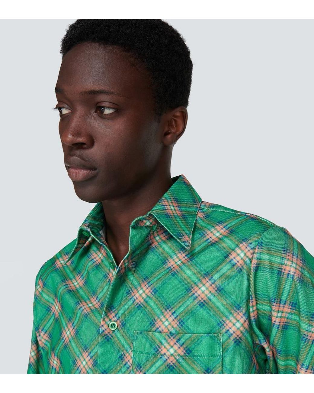 ERL Green Checked Cotton Corduroy Shirt for men