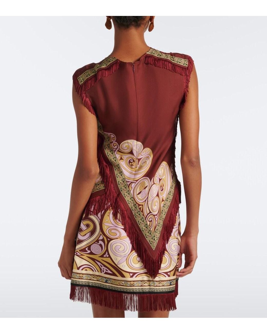 LaDoubleJ Red Fringed Printed Silk Twill Scarf Top