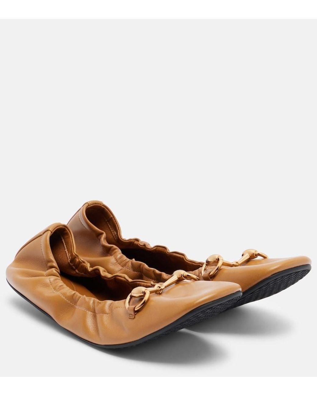 Gucci Brown Prima Horsebit Leather Ballet Flats