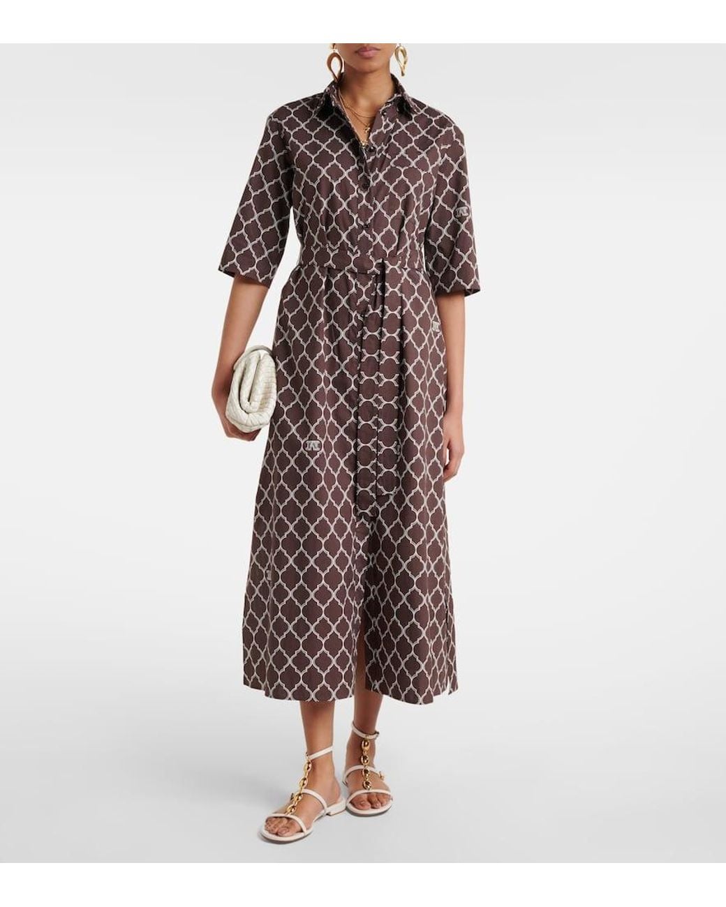 Max Mara Brown Daniel Printed Cotton Shirt Dress