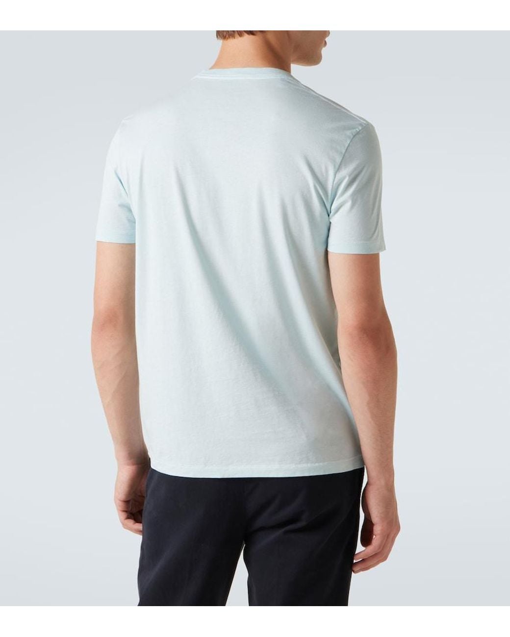 Tom Ford Blue Cotton And Silk Jersey T-Shirt for men
