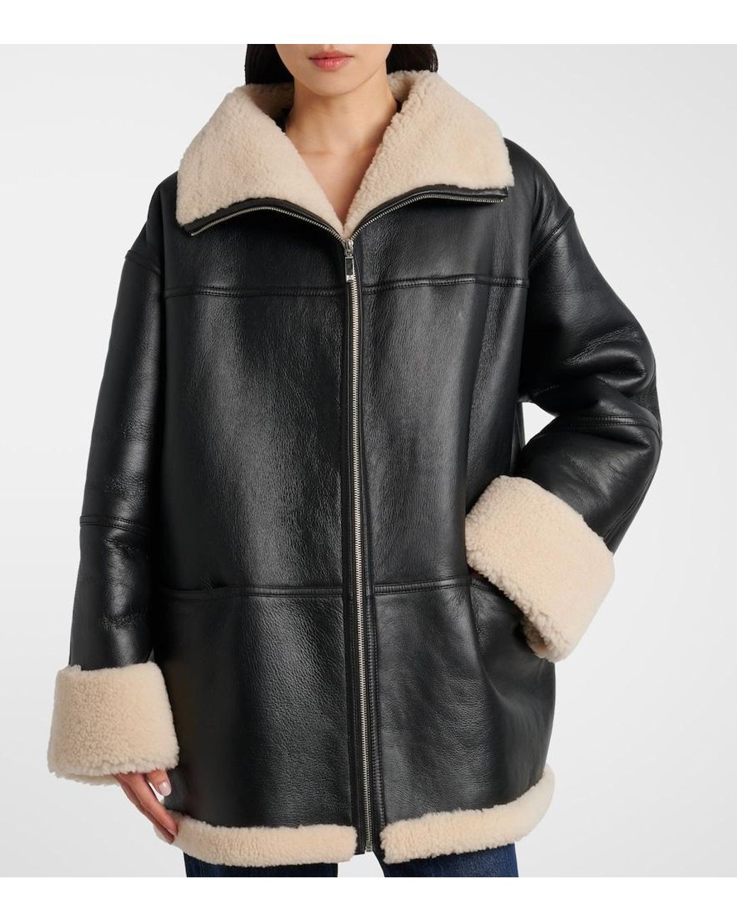 Totême  Black Shearling Leather Biker Jacket