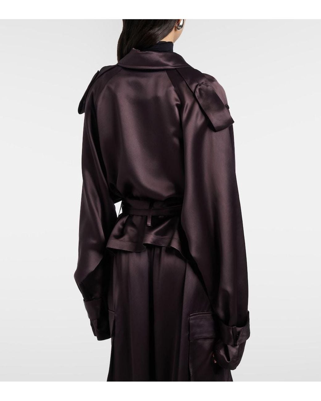 Frankie Shop Black Simona Cropped Satin Trench Coat