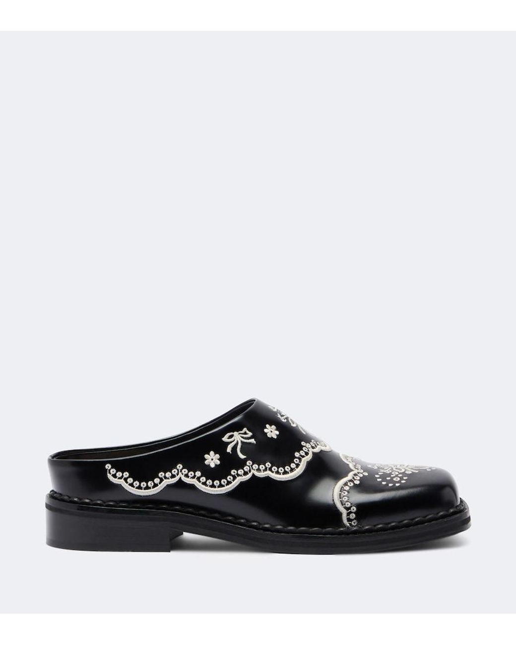 Simone Rocha Black Embroidered Leather Mules
