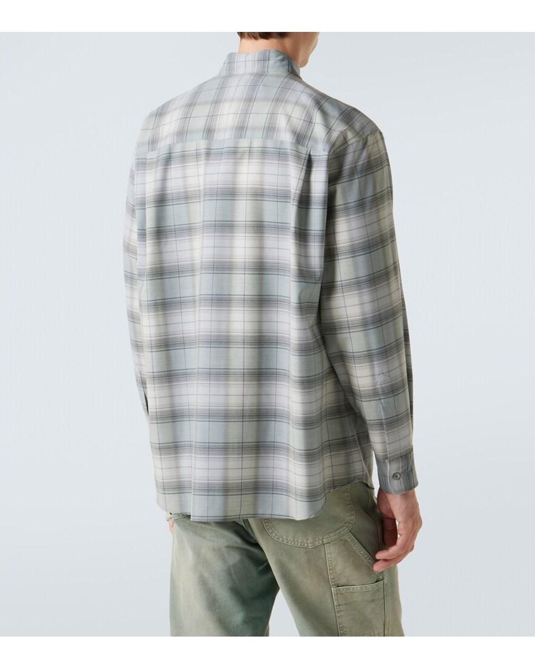 Auralee Gray Checked Wool Shirt for men