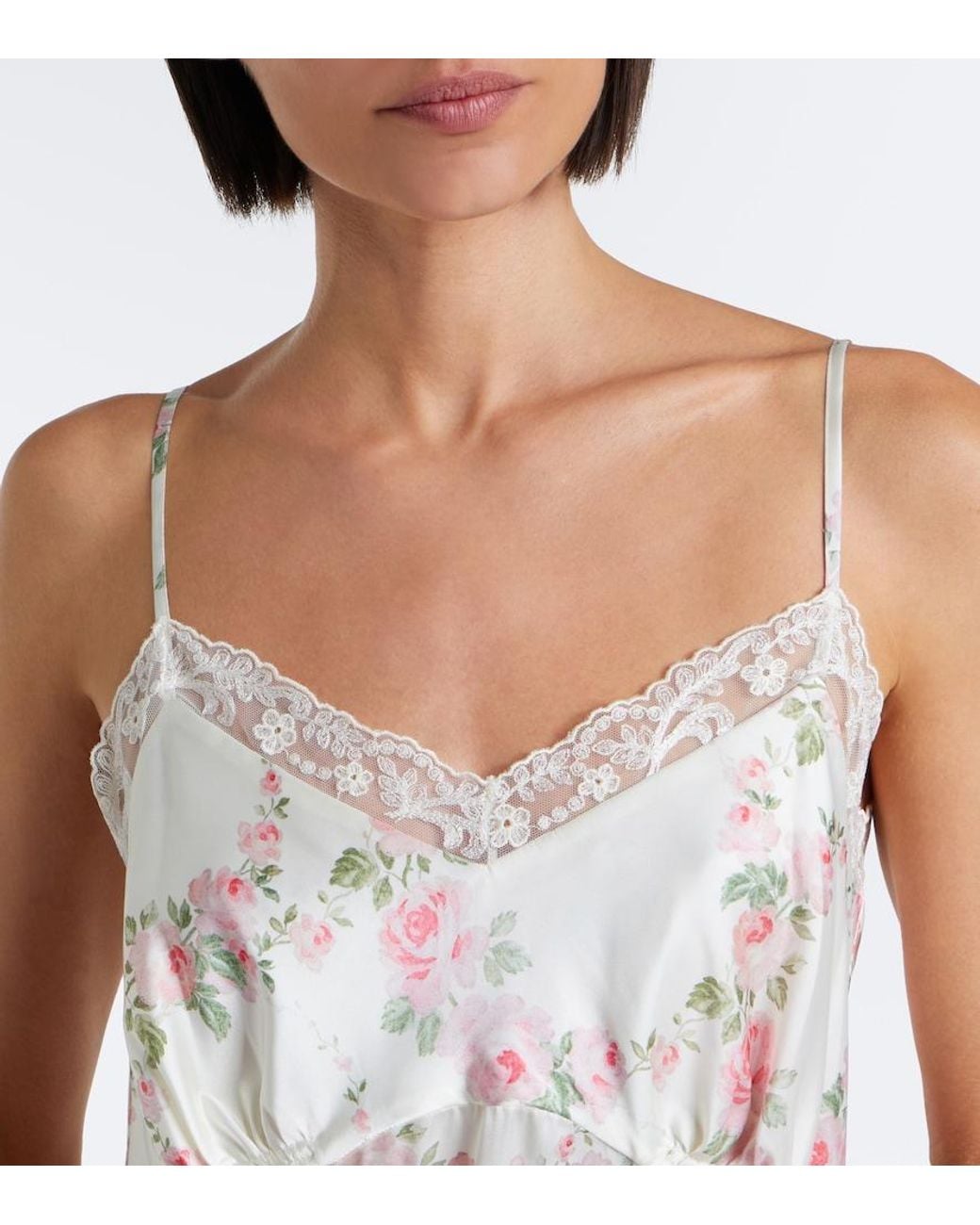 Simone Rocha Natural Floral Lace-Trimmed Satin Slip Dress