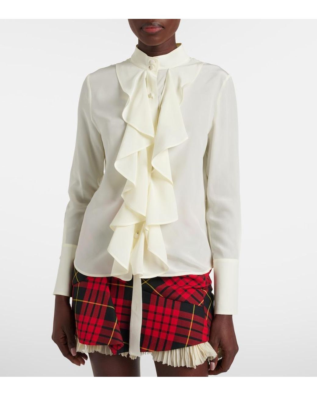 McQueen White Ruffled Silk Blouse